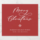 Elegant Merry Christmas Script Red Holiday Schaumweinetikett (Einzelnes Label)