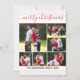 Elegant Merry Christmas Script Red Polka Dot Foto Feiertagskarte