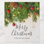 Elegant Merry Christmas Script Rustic Wood Weinetikett (Einzelnes Label)