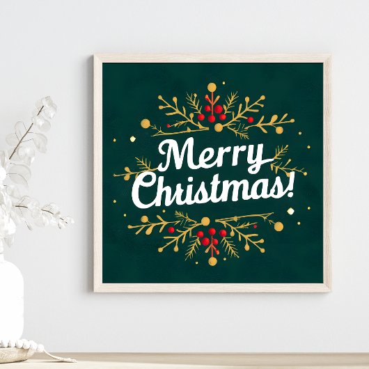 Elegant Merry Christmas Script Typografie Floral Poster