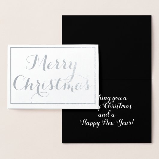 Elegant Merry Christmas Script Typografy Silver Folienkarte (Anzeige)