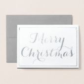 Elegant Merry Christmas Script Typografy Silver Folienkarte (Vorderseite mit Umschlag)