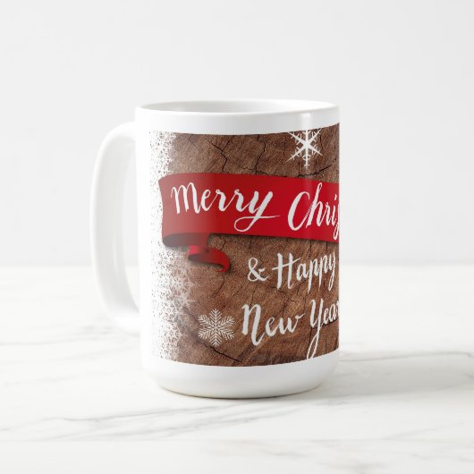 Elegant Merry Christmas Script White Snowflakes Kaffeetasse (Vorderseite Links)