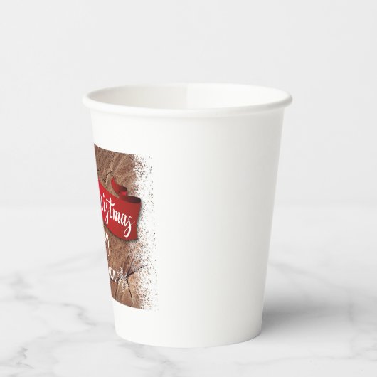 Elegant Merry Christmas Script White Snowflakes Pappbecher (Links)
