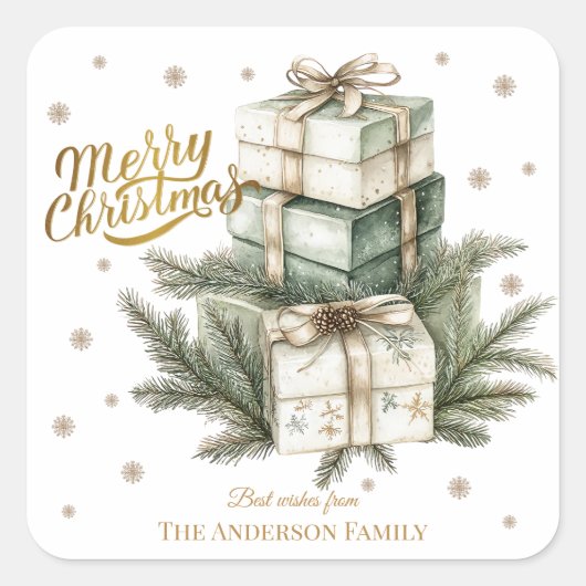 Elegant Merry Christmas Sticker with Fireplace and (Vorderseite)