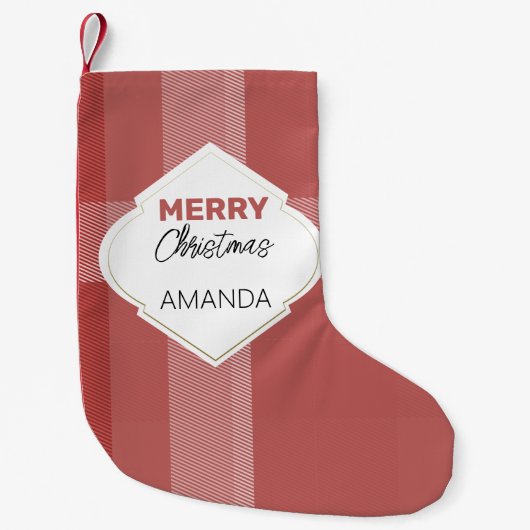Elegant Merry Christmas Tartan Burgundy Kleiner Weihnachtsstrumpf (Vorderseite)