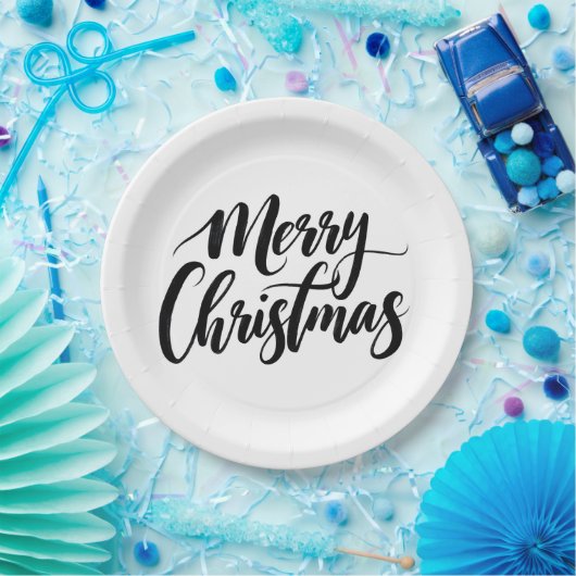 Elegant Merry Christmas Text Paper Plates Pappteller (Party)