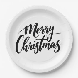 Elegant Merry Christmas Text Paper Plates Pappteller