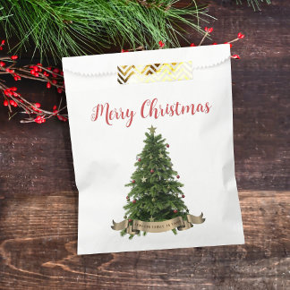 Elegant Merry Christmas Tree Family Name Fevor Bag Geschenktütchen