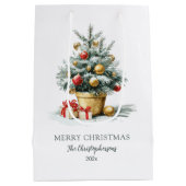 Elegant Merry Christmas Tree Gift Bag Mittlere Geschenktüte (Rückseite)