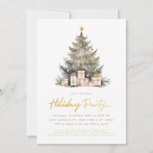 Elegant Merry Christmas Tree Gold Minimalistisch Einladung