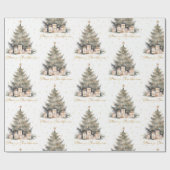 Elegant Merry Christmas Tree Gold Minimalistisch Geschenkpapier (Flach)
