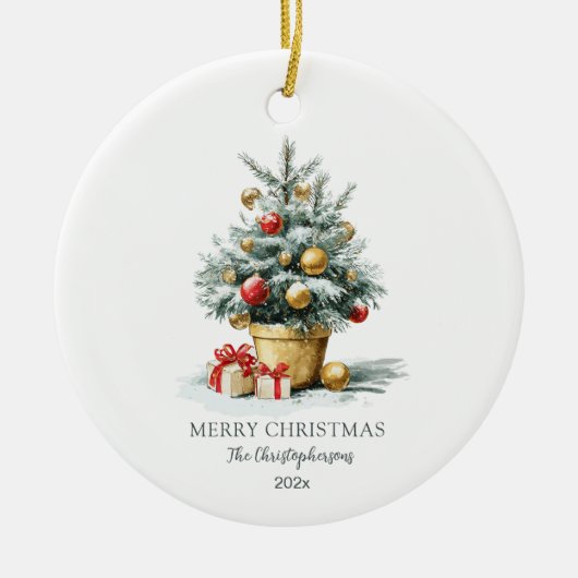 Elegant Merry Christmas Tree Keramik Ornament (Vorne)