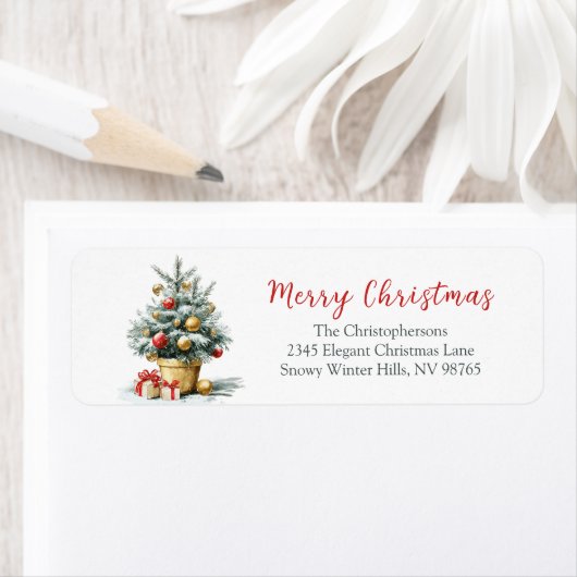 Elegant Merry Christmas Tree Return Address Labels (Insitu)