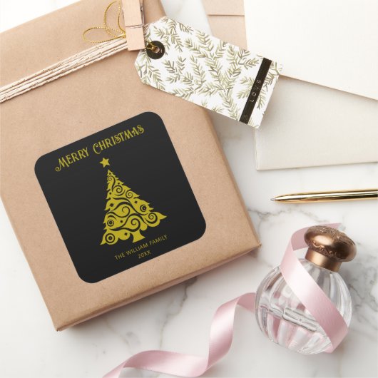 Elegant Merry Christmas Tree Stickers Black (Schenken)