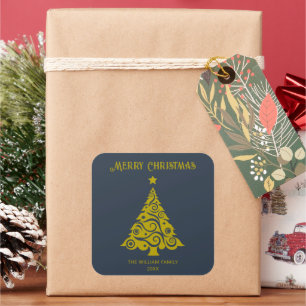 Elegant Merry Christmas Tree Stickers Dark Gray
