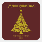 Elegant Merry Christmas Tree Stickers Maroon Red (Vorderseite)