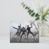Elegant Merry Christmas White Calligraphy 1 Foto Postkarte (Stehend Vorderseite)