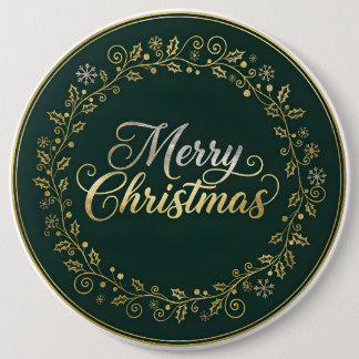 Elegant Merry Christmas Wreath Button
