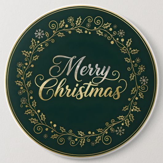 Elegant Merry Christmas Wreath Button (Vorderseite)