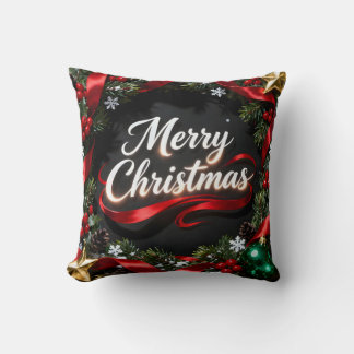 Elegant Merry Christmas Wreath Pillow Kissen
