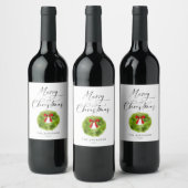 Elegant Merry Christmas Wreath Weinetikett (Flaschen)