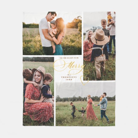 Elegant Merry Gold Weihnachten Vier FotoCollage Fleecedecke (Vorderseite)