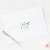 Elegant Merry Green Calligraphy Script Holiday Runder Aufkleber (Umschlag)