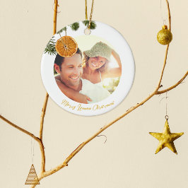Elegant Merry Lemon Christmas Citrus Modernes Foto Keramik Ornament