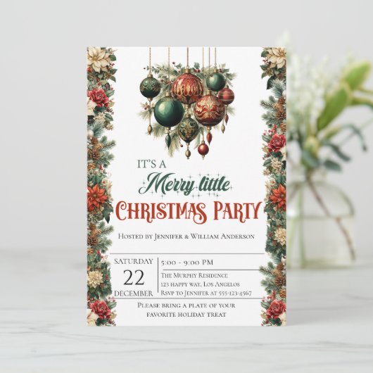 Elegant Merry Little Christmas Party Einladung (Stehend Vorderseite)