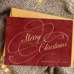 Elegant Merry Weihnachtsgold Drehbuch Rot Nicht-Fo Feiertagskarte<br><div class="desc">Elegante Vintage klassische Imitate Gold-Skript einfachen Text und Unterschrift personalisierte rote Non-Foto-Urlaubskarte.</div>