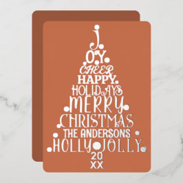 Elegant Merry Word Art Tree Weihnachtsmann Silber Folien Feiertagskarte