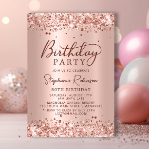 Elegant Metal Foil Rose Gold Glitzer 80. Geburtsta Einladung