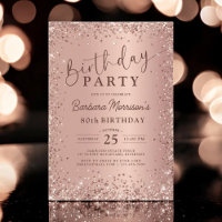 Elegant Metal Rose Gold Glitzer 80. Geburtstag Chi
