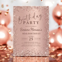 Elegant Metal Rose Gold Glitzer 80. Geburtstag Chi