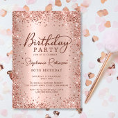 Elegant Metal Rose Gold Glitzer 80. Geburtstag Einladung