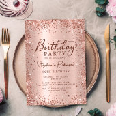 Elegant Metal Rose Gold Glitzer 90. Geburtstag Einladung