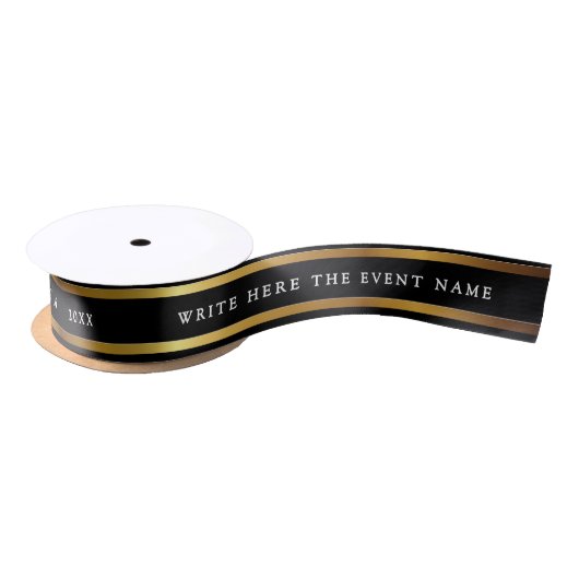 Elegant Metallic Black And Gold Shimmer White Typo Satinband (Spule)