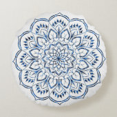 Elegant Metallic Blue Mandala Dekorative Rundes Kissen (Rückseite)