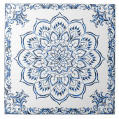 Elegant Metallic Blue Mandala Fliese (Vorderseite)