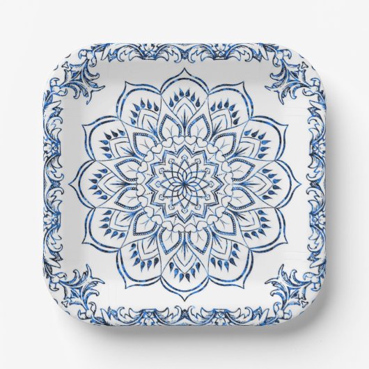 Elegant Metallic Blue Mandala Pappteller (Vorderseite)