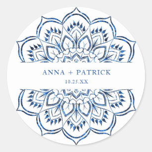Elegant Metallic Blue Mandala Personalisiert Runder Aufkleber