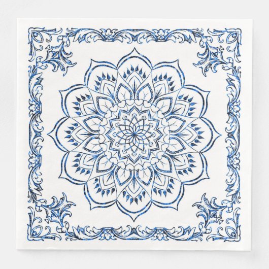Elegant Metallic Blue Mandala Serviette (Vorderseite)