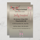 Elegant Metallic Bridal Shower Invitation | Cherry (Vorne/Hinten)