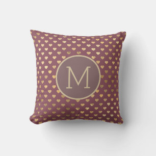 Elegant Metallic Burgundy Brown Gold Hearts Kissen