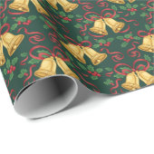 Elegant Metallic Gold Christmas Bells Geschenkpapier (Rolleneckpunkt)