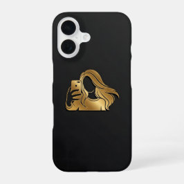 Elegant Metallic Gold Silhouette Selfie Girl iPhone 16 Hülle