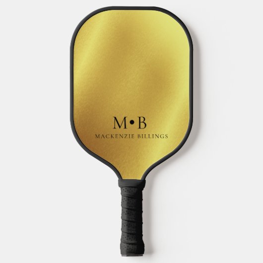 Elegant Metallic Gold Simple Monogram Name Pickleball Schläger (Vorderseite)