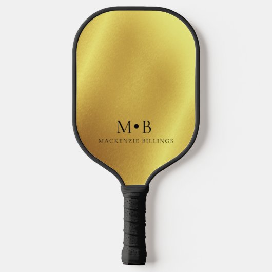 Elegant Metallic Gold Simple Monogram Name Pickleball Schläger (Rückseite)