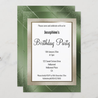 ELEGANT METALLIC GREEN BRONZE PATTER GEBURTSTAG EINLADUNG